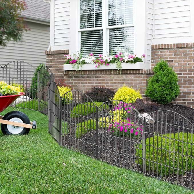 Decorative Garden Fence 12 Panels 24ft (L)×24in (H) Metal Garden Fences with 11 Panels + 1 Gate, No Dig Animal Barrier Fencing Rustproof Wire Border Temporary Dog Fence for Patio Outdoor Yard Lawn