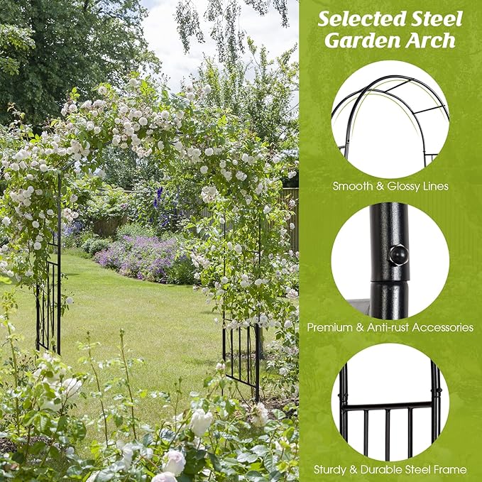 S AFSTAR Metal Garden Arch, 7.2ft/86 Outdoor Arbor for Various Climbing Plant Flower, Arch Trellis for Wedding Garden Bridal Party Festival Decoration, Easy-to-Assemble