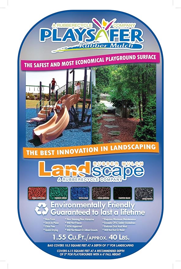 Playsafer Rubber Mulch Nuggets Protective Flooring for Playgrounds, Swing-Sets, Play Areas, and Landscaping (40 LBS - 1.55 CU. FT., Red)