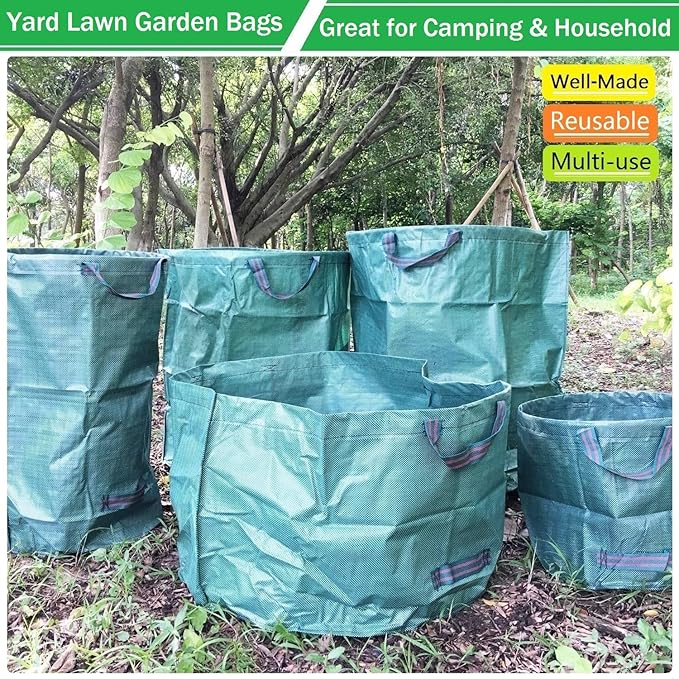 Standard 2-Pack 46 Gallon Yard Garden Bags (D26, H19 inch) with Gloves for Yard Waste Bags,Lawn Debris,Weeds Bag,Recycle Bin,Laundry Container,Camping Waste Bin,Lawn Grass Clippings,Leaf Bag 4 Handles