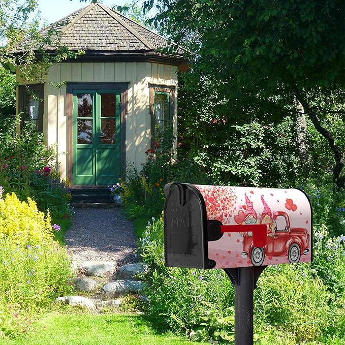 Valentine Mailbox Covers Magnetic Large Size Valentines Day Mail Box Post Cover Gnome Red Heart Truck Letterbox Wrap Happy Valentine's Day Waterproof Mailbox Cover 25.5 X 21 Inch