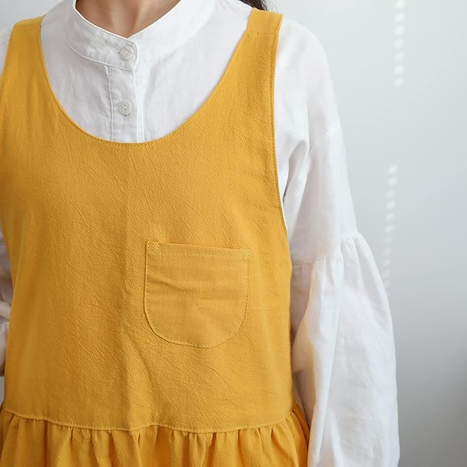 HANEE Cross Back Aprons for Women with Pockets | Japanese Style Cotton Apron | Cute Pinafore Smock for Kitchen etc (6 Colors)