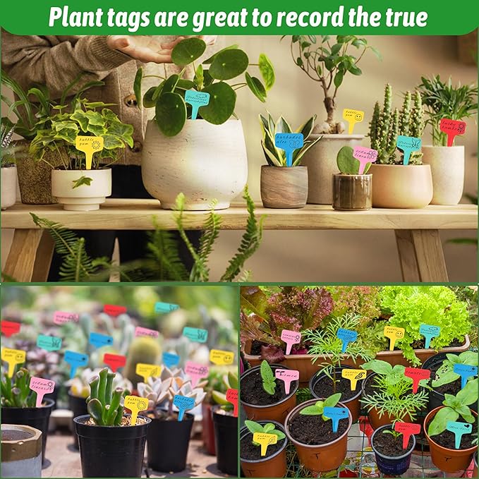 Plant Labels Tags 200Pcs T-Type Plant Markers Plastic Plant Label Tags Garden Tags Plant Labels for Outdoor Garden Waterproof Plant Label Identification Stakes with Permanent Marking Pen 5 (Red)