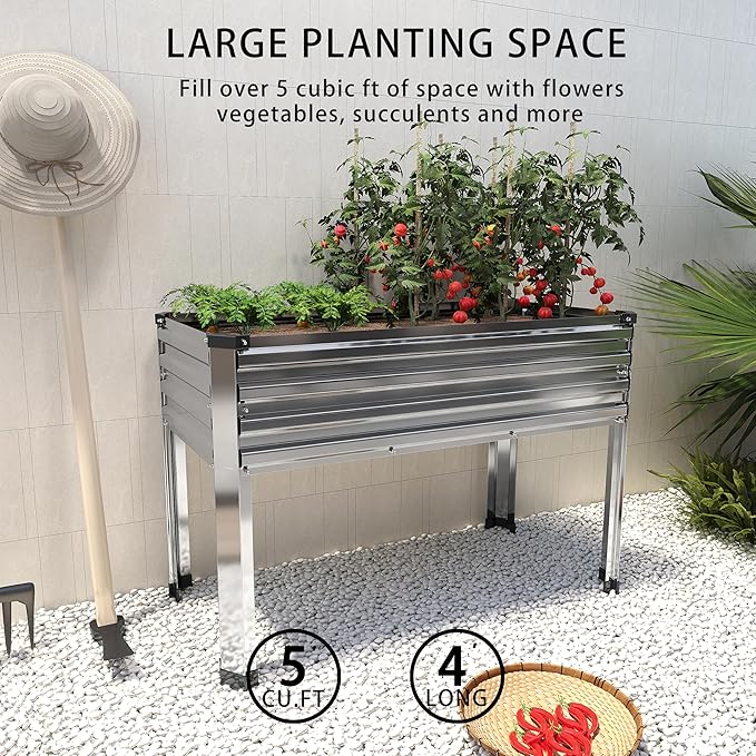 Galvanized Raised Garden Bed with Legs,2PCS 48×18×30in Elevated Planter Box for Backyard,Outdoor Garden, Patio, Balcony, 300lb Capacity,Sliver
