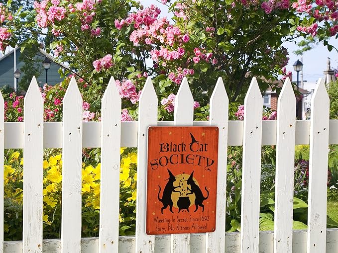 Halloween Decor Black Cat Society Witch Halloween Gothic Decormetal Sign Vintage Tin Sign Party Decoration 8X12 Inch