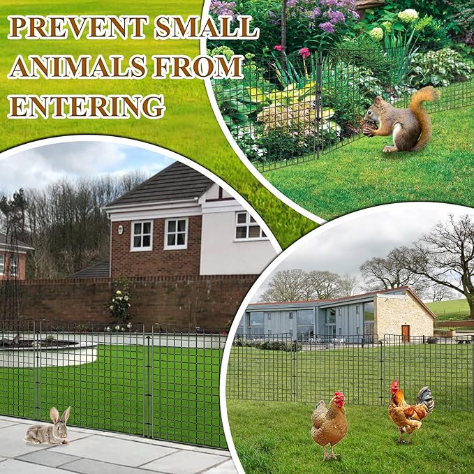 5 Panels Garden Fencing Animal Barrier, 36in(H) X 12.5ft(L) Dog Fence Outdoor for Yard Rustproof No Dig Decorative Tall Rabbit Fences Metal Wire Panel Border Patio Ground Stakes