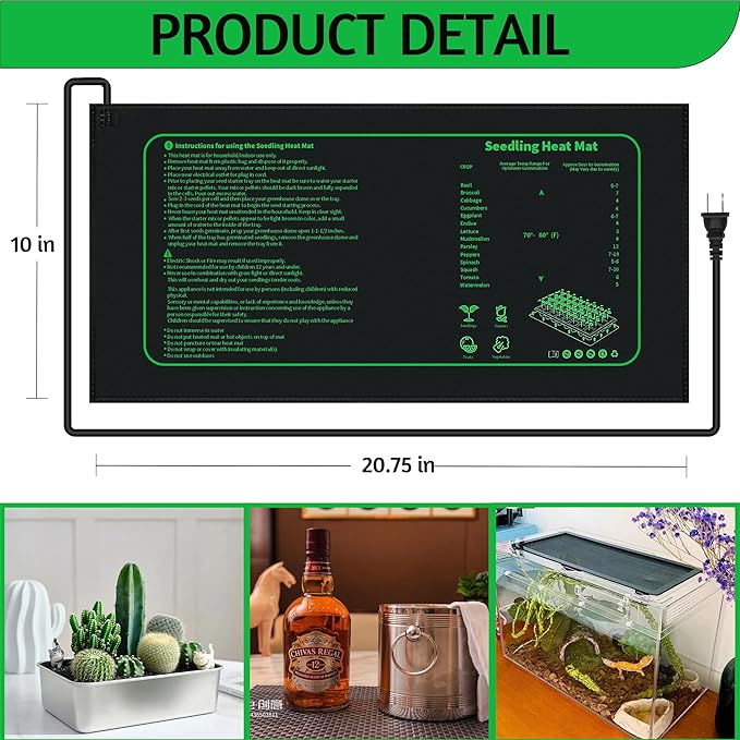 Seedling Heat Mat for Seed Starting,10" x 20.75" Waterproof Heating Pad for Indoor Plants Germination (Black 2 Pack)