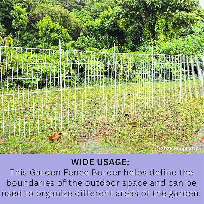 ShopLaLa Decorative Garden Fence (6 Panels) 28in(L) x 32in(H) Animal Barrier Fencing Rustproof White Metal Wire Flower Bed Edging for Yard Landscape, Small Dog Border No Dig Gates Fences Decor D-YC32