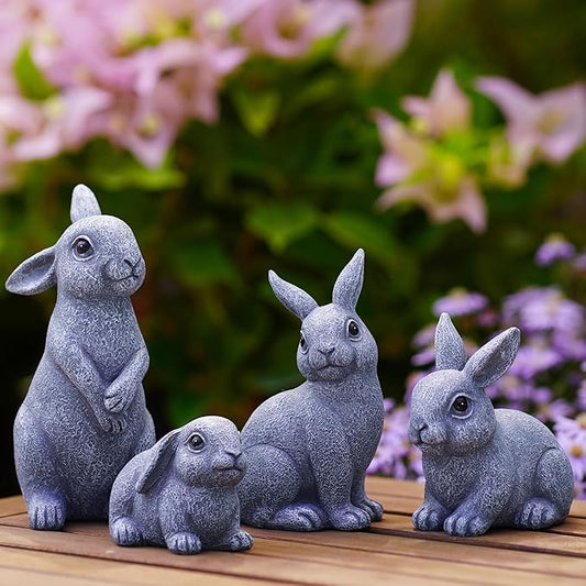 Bunny Garden Decor Outdoor Statues: Rabbit Figurines for Easter Ornaments Patio Lawn Office Decorations Indoor Accessories (4 Pack) - Gifts for Mom Grandma