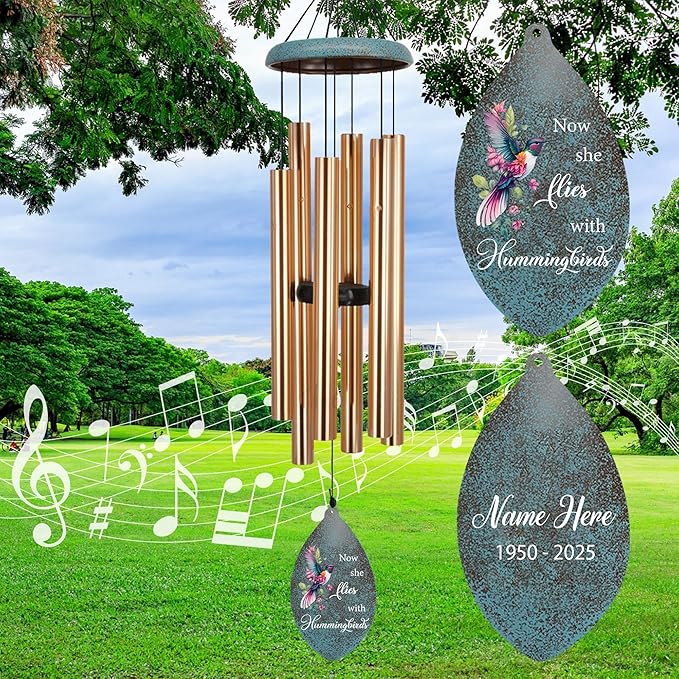 ASTARIN Personalized Memorial Wind Chimes, 35" Deep Tone Hummingbird Wind Chimes Memorial Gifts for Loss Mom Dad, Sympathy Windchime in Loving Memory of Loss Loved One(Produced in USA)