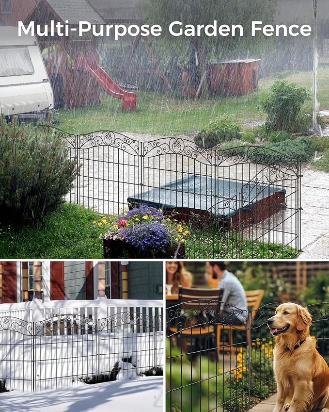 10 Panels No Dig Decorative Outdoor Garden Fence, 32 in(H) X 23.6 ft(L) Animal Barrier Fencing, Rustproof Portable Fence, Temporary Dog Fence Outdoor for Yard, Outside, Backyard, Patio