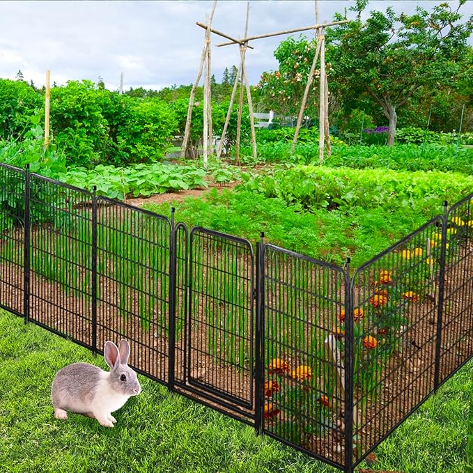 Tall Garden Fence, 52in High 6 Panels Total 13.3 Ft(L) Dog Fence Outdoor for Yard, 21 inches Wide with Low Sills, Animal Barrier Fence, Flower Bed Fencing. Pet Fence, Garden Fence Border