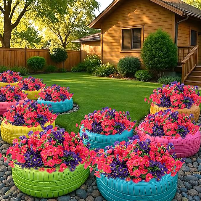 Artificial Flowers for Outdoor Indoor Garden Home Decoration, Faux Flower Daisy with Eucalyptus Leaves Fake Plants Greenery Boxwood Porch Patio, 12 Bundles