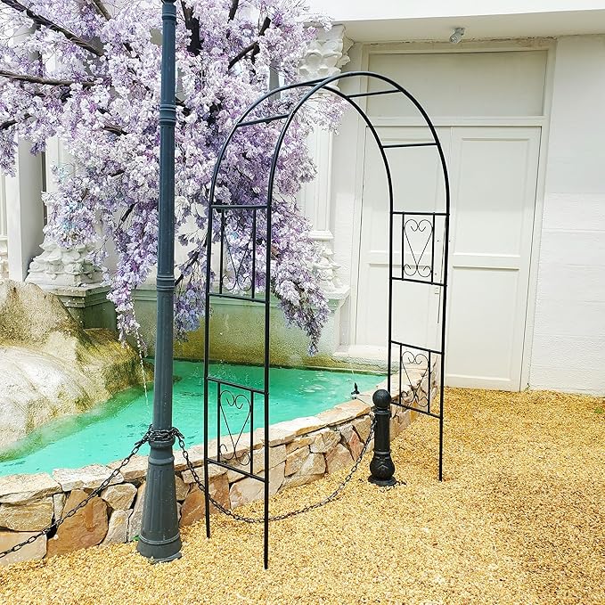 6.9ft H X 4.1ft W Metal Garden Arch Trellis, Garden Arbor for Climbing Plants, Wedding Arch Arbor for Lawn, Party, Backyard Decoration, Black