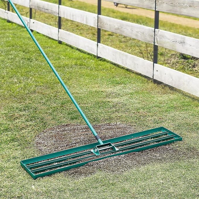 VEVOR Lawn Leveling Rake, 48""x10"" Level Lawn Tool, Heavy-Duty Lawn Leveler with 78"" Steel Extended Handle, Yard Leveling Rake Suit for Garden, Golf Lawn, Farm, Green