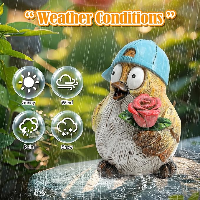 Garden Bird Statue for Decorations Outdoor Animal Figurines Little Bird Holding Flowers Sculpture Birds Figurines for Garden Yard Porch Patio Lawn Outside Home Decor Gift for Woman