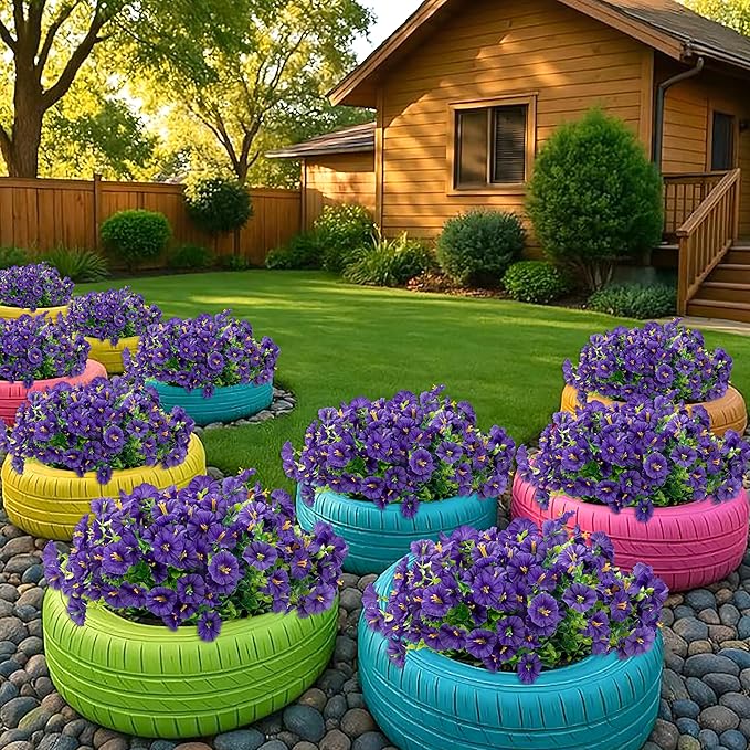 Artificial Flowers for Outdoor Indoor Garden Home Decoration, Faux Flower Daisy with Eucalyptus Leaves Fake Plants Greenery Boxwood Porch Patio, 12 Bundles