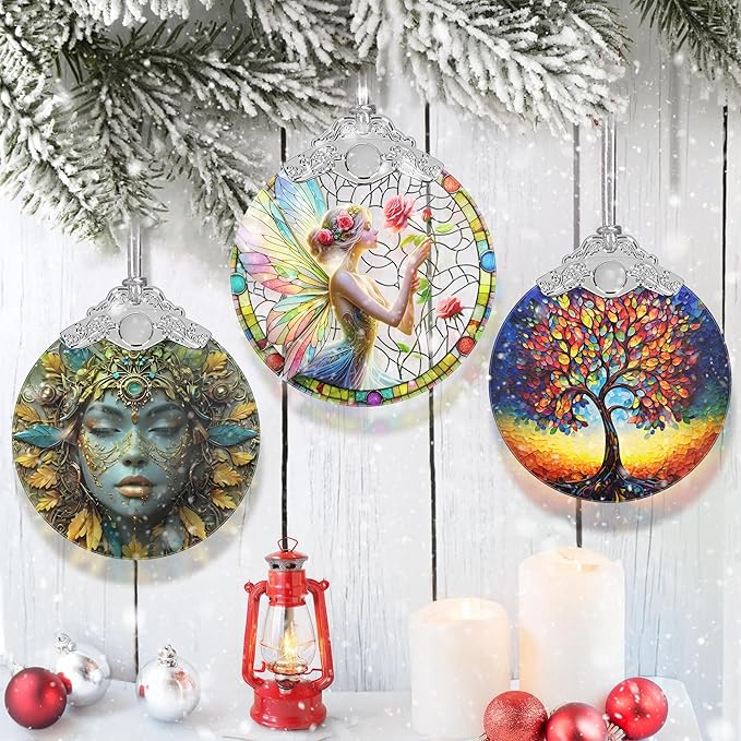 Enchanting Fairy & Rose Stained Glass Hanging Decor - Christmas Tree Ornament - Gift for Women, Mom