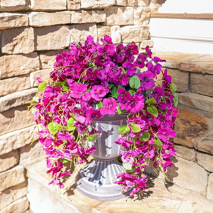 Artificial Hibiscus Fake Hanging Flowers Plants for Outdoors Spring Summer Decor, 2pcs Fuchsia Silk Hibiscus Long Trailing Vines UV Resistant Realistic Faux Flower for Outside Front Door Porch Patio