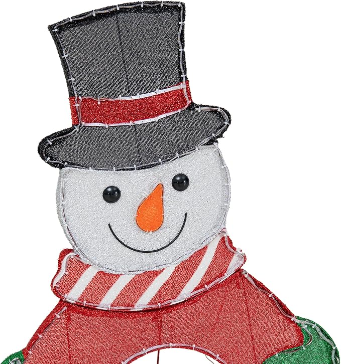 SUNJOY 4 FT Large Christmas Lighted Joyous Snowman, 2D Tinsel Santa Joy Display Set Outdoor Garden Yard Lawn Festive Holiday Decoration with Lights for Indoor & Outdoor