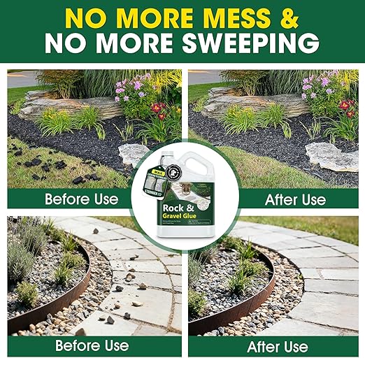 GloGlo Rock Glue for Landscaping, 1 Gallon Mulch Glue, No Dilution Needed Non-Toxic Weather-Resistant Strong Gravel Binder, Pine Straw Outdoor Strong Pebble Gravel Hold for Garden