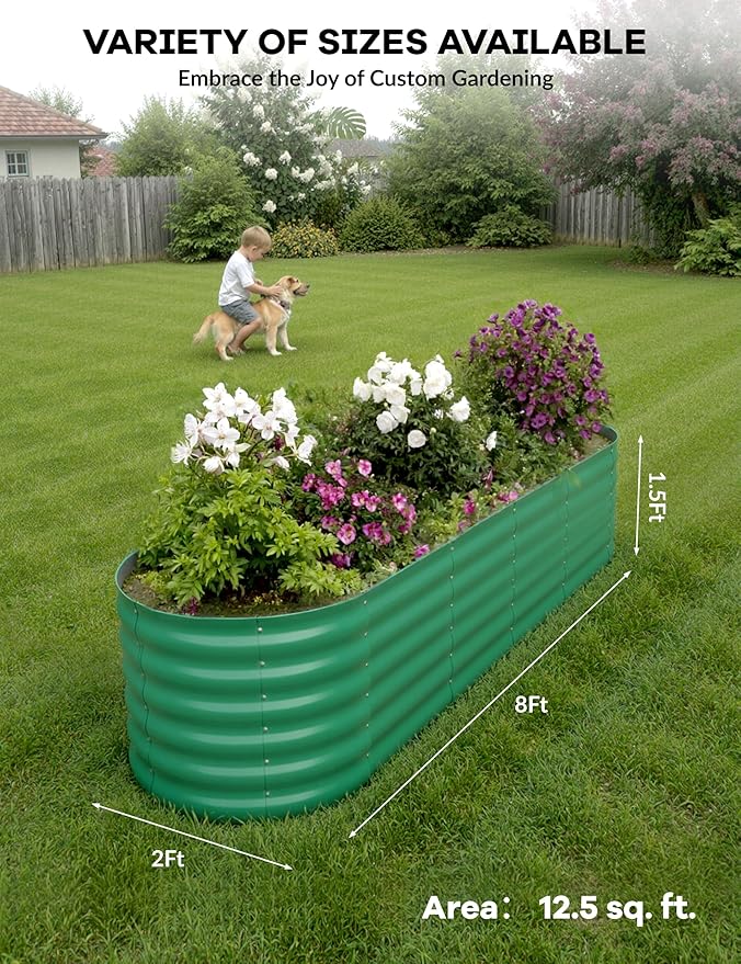 2 Pcs Raised Garden Beds Outdoor 8x2x1.5 ft - Galvanized Steel Planter Box for Vegetables, Flowers, Rust-Resistant Garden Box, Easy Assembly Raised Beds, Durable Planters for Outdoor Plants, Green