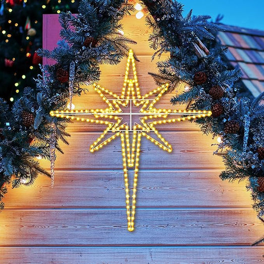 Outdoor Christmas Star of Bethlehem Large LED Star Window Plug Operated Lighted for Xmas Wall Window Indoor Outside Home Street Store Holiday Decorations(35'',Warm Light)