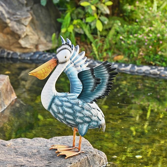 TERESA'S COLLECTIONS Pelican Outdoor Statues for Patio Decor,19.7" Metal Coastal Ocean Spread Bird Garden Statues & Sculptur for Yard Decorations Outdoor,Garden Decor for Outside Porch,Gifts for Mom