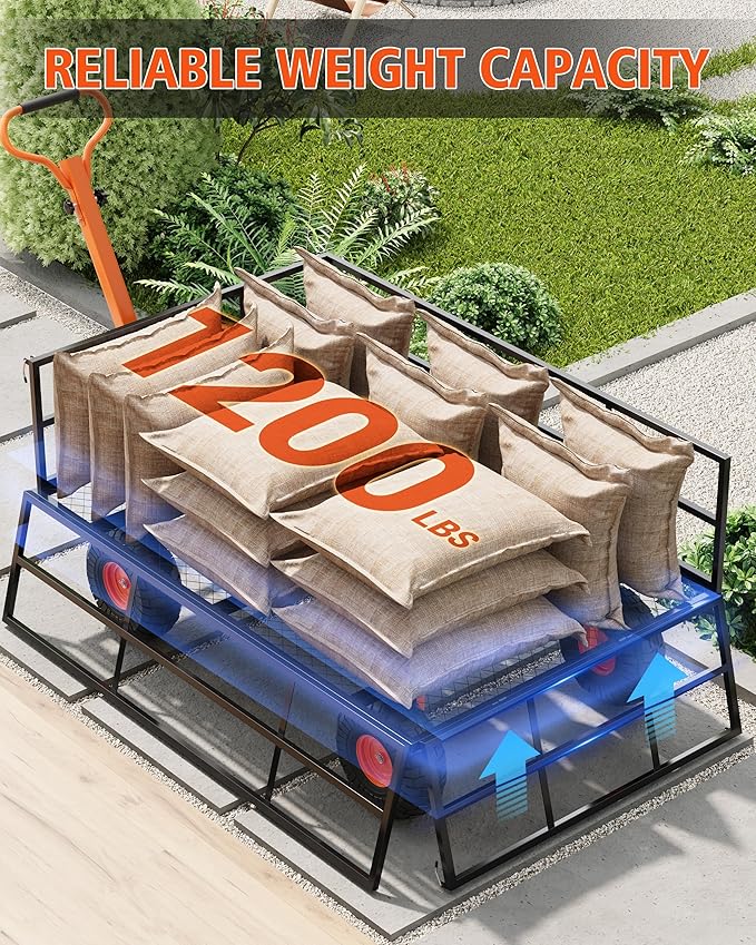 Metal Wagon - 900lbs Garden Cart with 10" Multi-Terrain Tires, 4 Removable Mesh Sides & 180° Swivel Handle, Yard Wagon Cart for Lawn, Yard, Patio Gardening