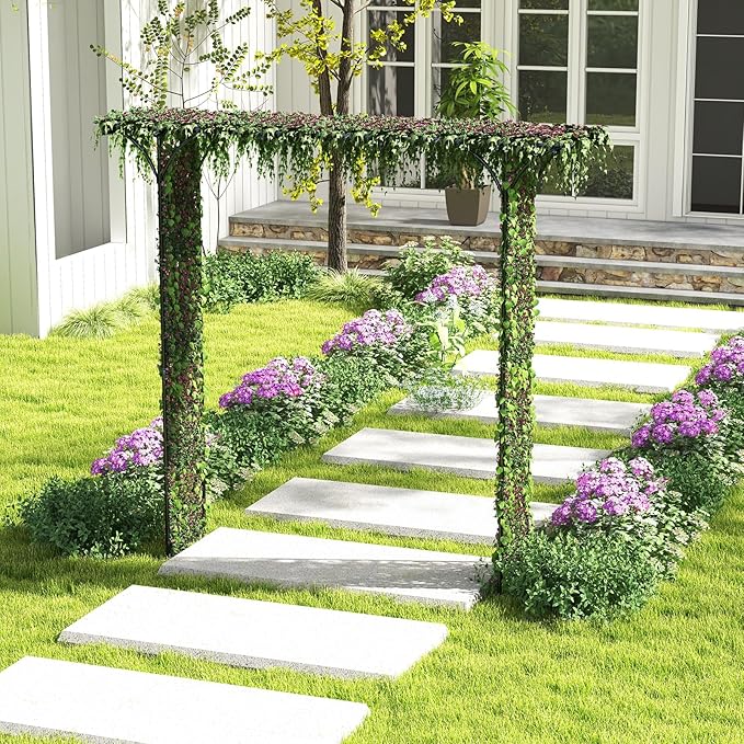 Happygrill 81” Garden Arbor, Metal Arch Archway for Climbing Plants, Outdoor Heavy-Duty Arch Trellis for Wedding Ceremony Party Backyard