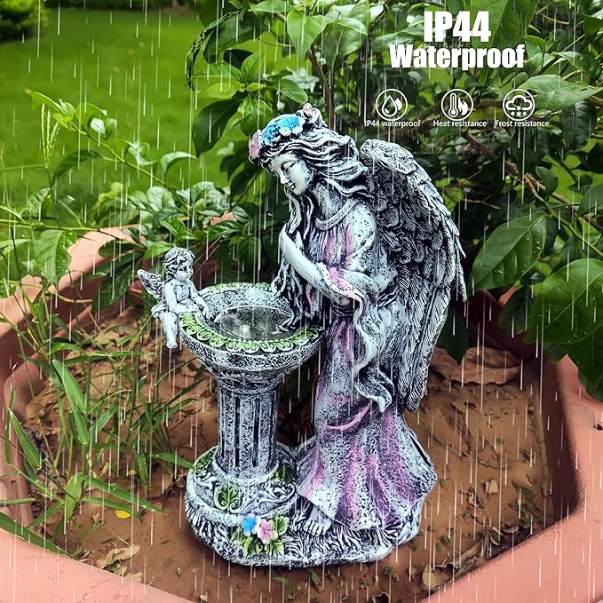 Solar Outdoor Figurine Lights Gnome Garden Decor Statue with LED Lantern, Glowing Fairy Yard Decorations for Outside Patio Yard Front Porch, Housewarming Home Decor Gifts Thanksgiving (Pink Angel)