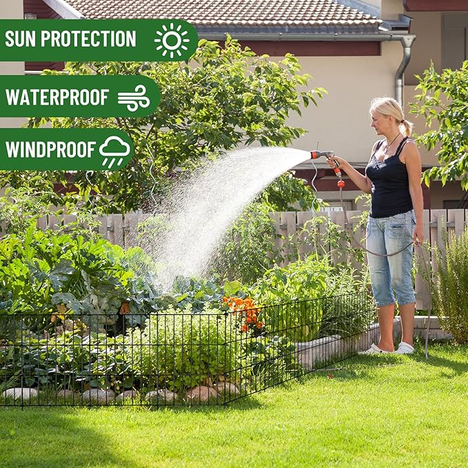 10 Panels Animal Barrier Fence - No Dig Rustproof Metal Garden Fence, 17in H x 10.8ft L, Decorative Outdoor Fence for Rabbits Dogs, Easy Install Fence for Flower Beds and Patios