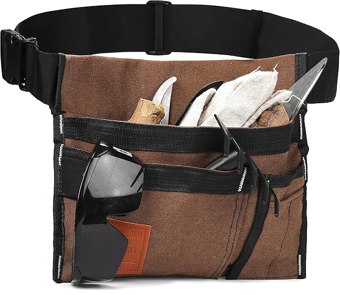 6-Pocket Single Side Tool Belt Pouch/Utility Belt/Work Apron for Carpenter and Gardener.Durable Canvas Construction.Comfortable Adjustable Belt.Light Weight.TAN