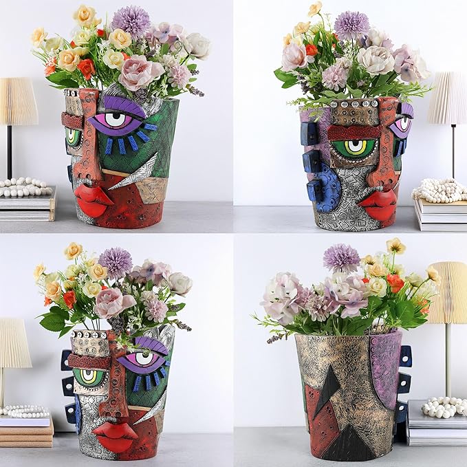 Abstract Face Flower Pots Head,Creative Inspiration Succulent pots,Head Planter with Drainage Hole,Colorful Plant Pots for Outdoor Garden Decor and Home Art Decoration(Maya