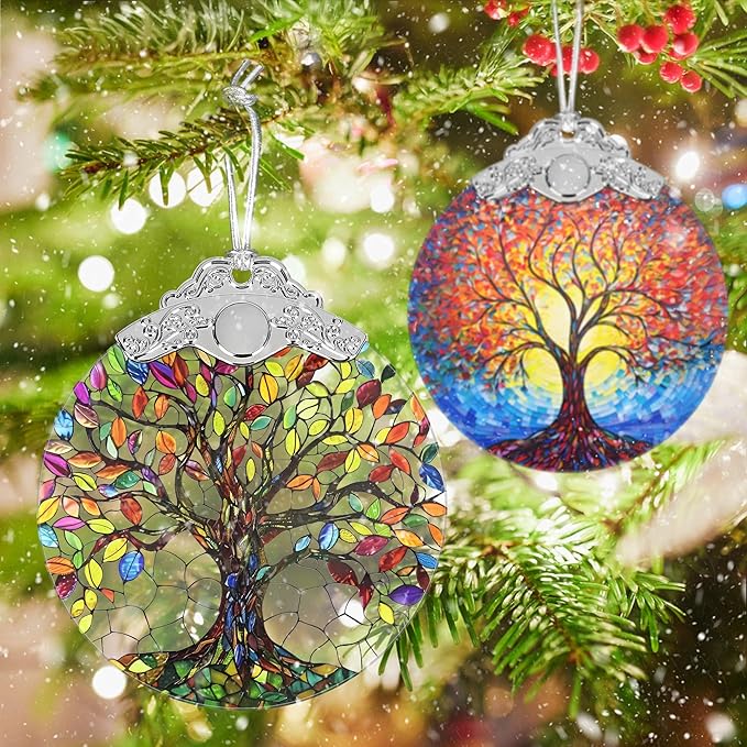 Tree of Life Stained Glass Hanging Decor - Christmas Ornaments - Gifts for Her & Him