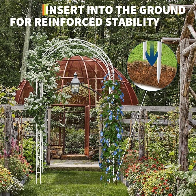 Metal Arch Backdrop Stand, Wedding Arch Frame for Wedding Decorations, Balloon Arch Stand with Stakes for Ceremony, Christmas, Outdoor Garden Arch Arbor Trellis for Climbing Plants, White