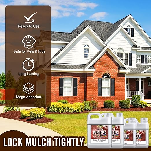 Mulch Glue - Ready to Use Landscape Adhesive - Mulch Adhesive & Gravel Glue for Bark, Pea Gravel, Stones | Non-Toxic Mulch Binder with Applicator - Brown Mulch Dye & Landscape Lock (0.5 Gallon)