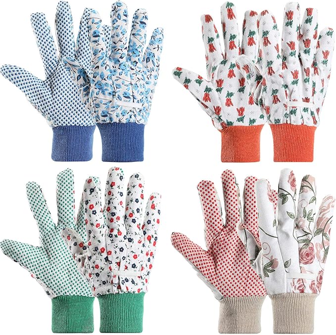 Geiserailie 4 Pairs Garden Gloves with Soft PVC Dots Women Working Yard Gloves for Yard Cleaning,Fishing,Gardening,Weeding,Planting,Watering