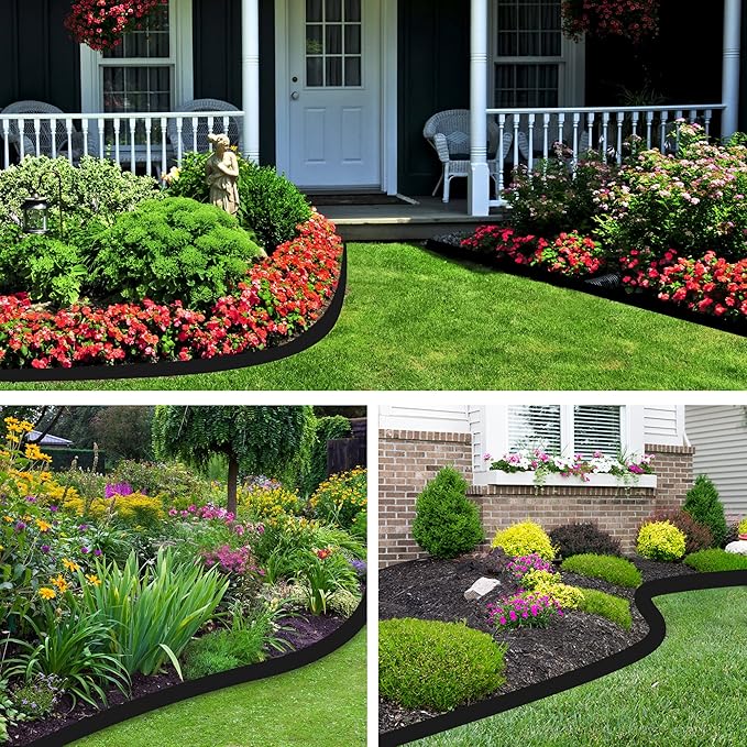 No Dig Landscape Edging Kit 60FT 2IN Tall with Scissors, Heavy Duty PP Material Garden Edging with 54 Anchoring Spikes, Edging for Landscaping, Garden, Black