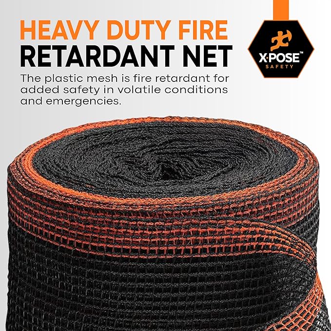Xpose Safety Construction Safety Debris Netting - 150 Ft Temporary Material Roll, 1/4" Mesh Scaffold Net Enclosure, Visibility Barrier, Fencing Roll, Heavy Duty Fire Retardant 4 ft x 150 ft, Black