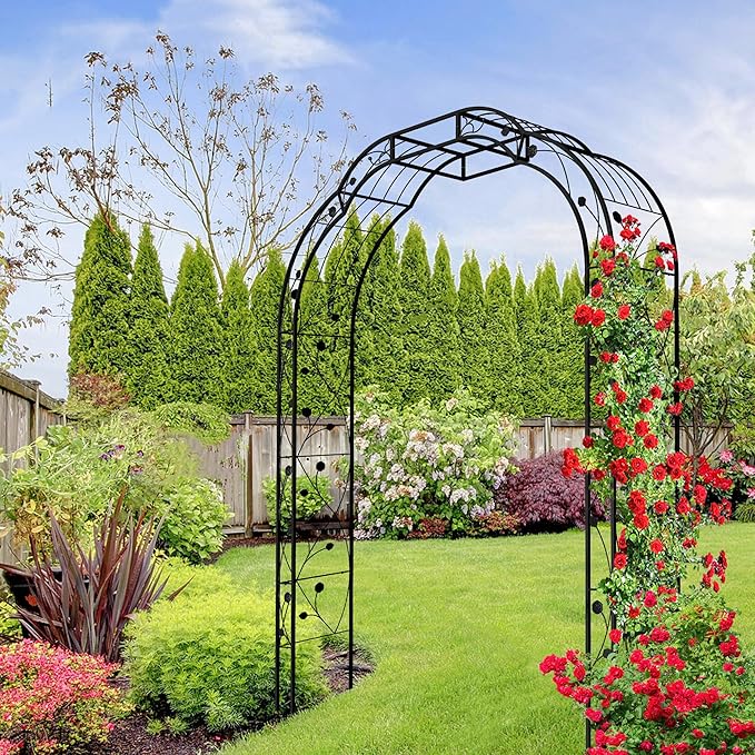 Metal Garden Arch 98.4" H Garden Arbor Trellis for Outdoor Climbing Plants Support Rose Lawn Tall Super Large Event Arch(XL, Black)