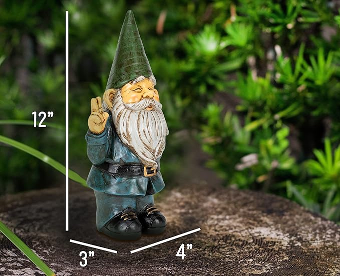 NAT & JULES Peace Gnome Colorful Finish 12 inch Resin Stone Garden Statue