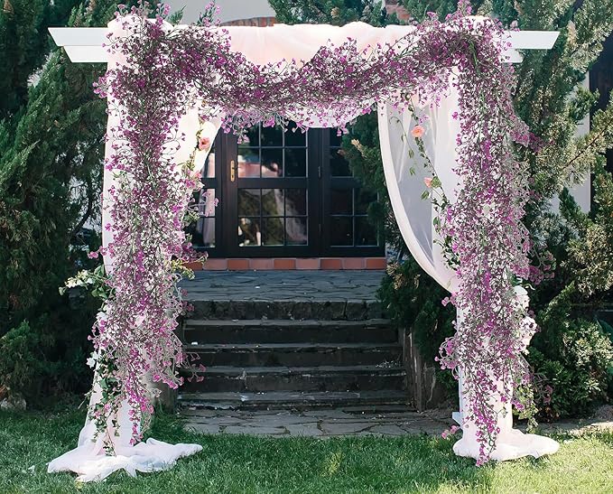 RECUTMS Artificial Hanging Plant 2Pcs 5.6Ft Fake Garland Plant Greenery Faux Ferns Leaves Ivy Garland for Home Indoor Outdoor Wedding Farmhouse Mantle Table Centerpiece Party Garden Decor(Fuchsia)