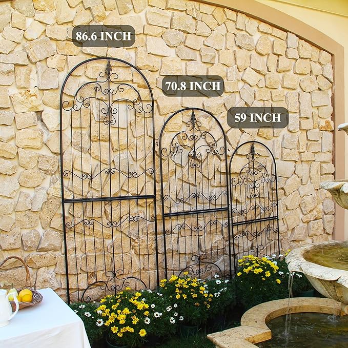 Garden Trellis for Climbing Plants 70.8" H x 25.6" W Metal Wrought Iron Outdoor Wall Panel for Vines Flowers Elegant Accent Decorative Garden Structure