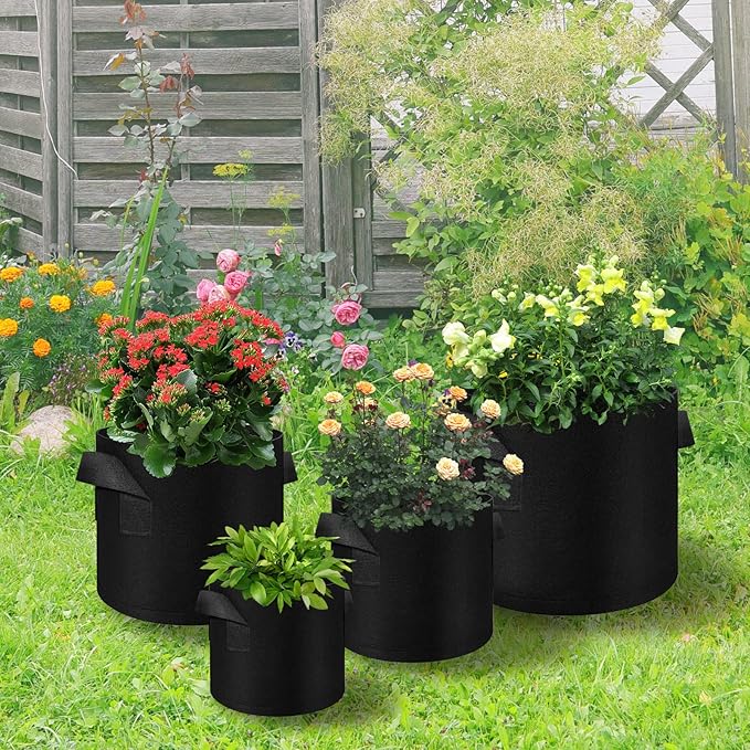 LITLANDSTAR 50 Pack 7 Gallon Plant Grow Bags, Breathable Felt Non-Woven Aeration Fabric Plant Grow Pots, Garden Planting Containers for Nursery Vegetable Flower Grow Bags with Handles (13.8x11.8inch)