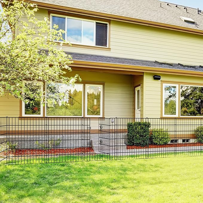 Metal Garden Fence 32 inch H x 28 inch W, 10 Panels (9 Panels + 1Gate), Total 23 ft, No Dig Fence Rustproof Animal Barrier Fencing for Dog, Rabbits, and Patio,Yard