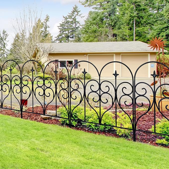 Decorative Garden Fence 32 in (H) x 10 ft (L) Outdoor Rustproof Metal Dog Pet Fence Animal Barrier, Garden Fencing Panel Border for Yard Patio Flower Bed