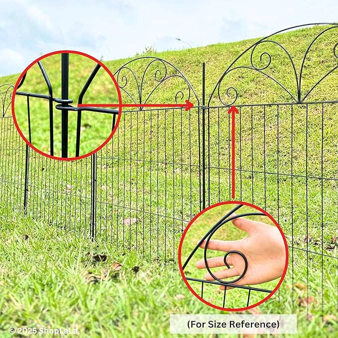 ShopLaLa Outdoor Garden Fence (10 Panels) 28in(L) x 32in(H) Animal Barrier Fencing Rustproof Black Metal Wire Flower Edging for Yard Landscape, Small Dog Decorative Fences No Dig Porch Decor D-YB32