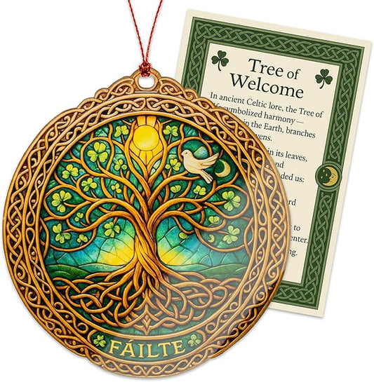 Christmas Ornaments - Tree of Life Ornament – Celtic Tree Decor – Irish Welcome Ornament – Shamrock Blessing Card – St - Patrick’s Day Home Decor - Xmas Tree Decoration