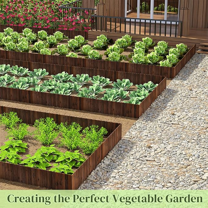Wooden Garden Fence No Dig Landscape Edging Border Lawn Border Decorative Flower Bed Border Courtyards Planting Tree Fence Yard Patio Path Edging -11.8" H x 48" L (1PACK)